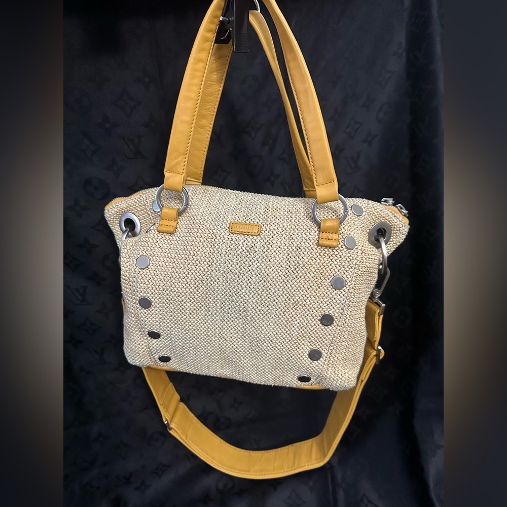 Hammitt Natural Straw Shoulder Bag with Yellow Trim